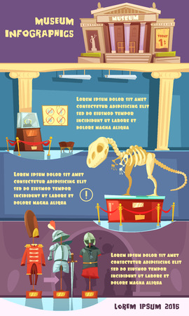 Color cartoon infographic with title description room and exhibits of museum vector illustrationのイラスト素材