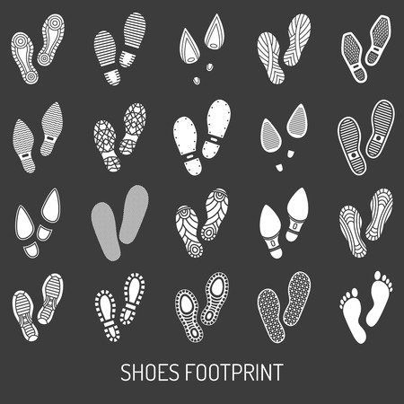Monochrome icons set of pair shoes footprint with black background  vector illustrationのイラスト素材