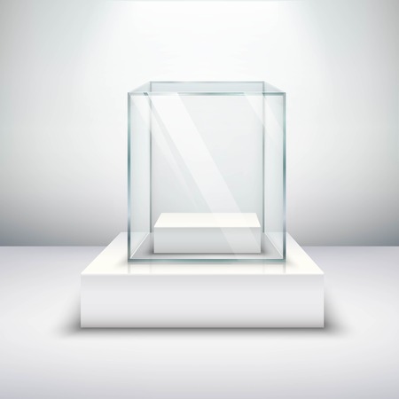 Realistic empty glass for exhibiting on white surface vector illustrationのイラスト素材