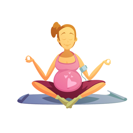 Yoga practice for pregnant women retro cartoon poster with best prenatal asana pose abstract vector illustrationのイラスト素材