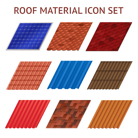 Images set of different colors and shapes fragments of roof tile isolated vector illustrationのイラスト素材