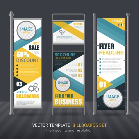 Promotional vertical billboard set performed in one style for company identity isolated vector illustrationのイラスト素材