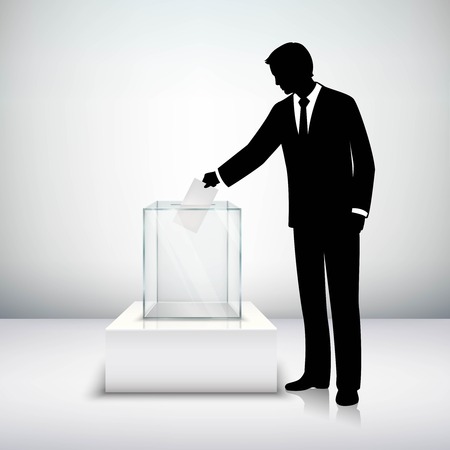 Voting election concept with man silhouette putting vote paper in the ballot box isolated vector illustrationのイラスト素材