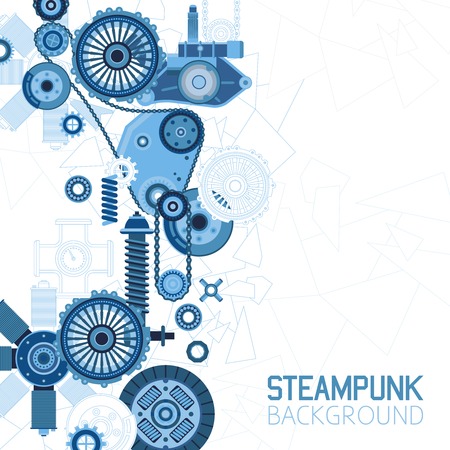 Steampunk futuristic background with mechanical engineering industrial parts details and elements vector illustrationのイラスト素材