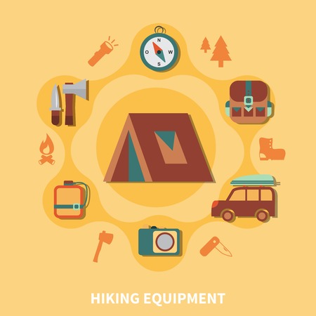 Hiking equipment and accessories for tourists and elements vector illustrationのイラスト素材
