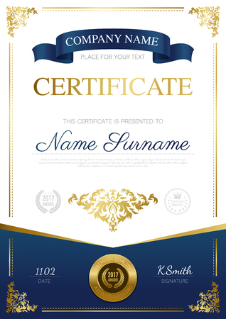 Stylish certificate design with blue ribbon place for text and gold award vector illustrationのイラスト素材