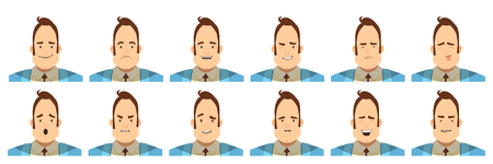 Set of avatars with male emotions including joy doubt and anger cartoon style isolated vector illustrationのイラスト素材