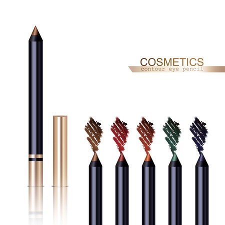 Eye pencil realistic items set with different colors isolated vector illustrationのイラスト素材