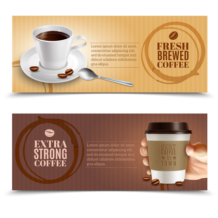 Fresh coffee horizontal realistic banners set  isolated vector illustrationのイラスト素材