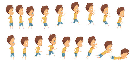 Animation with frame sequence when jumping running and falling of boy cartoon style isolated vector illustrationのイラスト素材