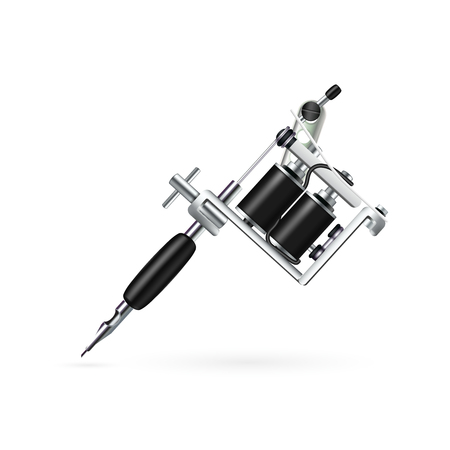 Realistic single tattoo machine with black and metal elementsのイラスト素材