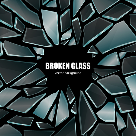 Broken glass dark shiny realistic fragments on black background screen smartphone wallpaper poster decorative vector illustrationのイラスト素材