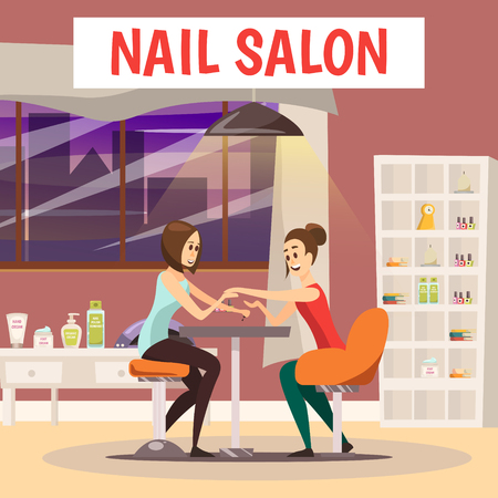 Nail salon background with manicure and pedicure symbols cartoon vector illustrationのイラスト素材