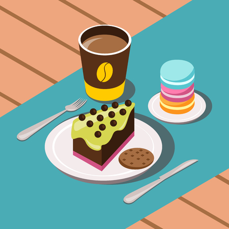 Sweet breakfast cartoon composition with coffee cakes and cookies vector illustrationのイラスト素材