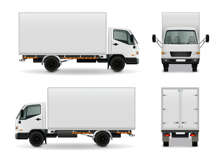 Lorry with blank surface realistic advertising mockup side view, front and rear on white background vector illustrationのイラスト素材