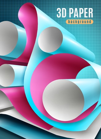 Realistic 3d background with colorful blank paper rolls vector illustrationのイラスト素材
