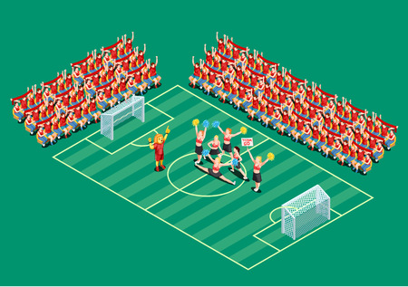 Cheerleading dancers supporting football teams on field 3d isometric vector illustrationのイラスト素材