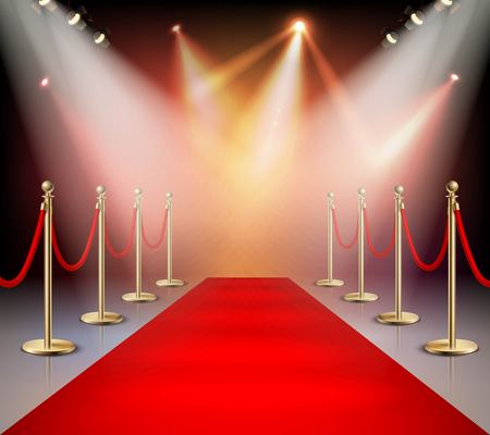 Realistic red carpet in illumination composition event or award ceremony for the stars vector illustrationのイラスト素材