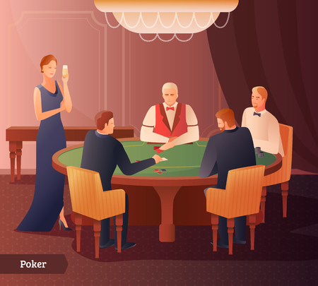 Casino and poker with game and success symbols flat gradient vector illustrationのイラスト素材