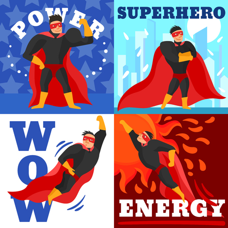 Superhero design concept about power and energy of man in red black clothing isolated vector illustrationのイラスト素材