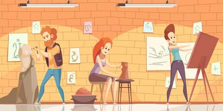 Art professions background with artist and  sculptor  symbols flat vector illustrationのイラスト素材
