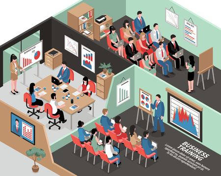 Business education training of office workers 3d isometric vector illustrationのイラスト素材
