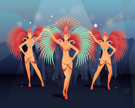 Rio carnival party with dancing people flat gradient vector illustrationのイラスト素材