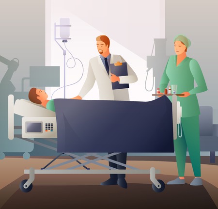 Doctor and nurse, hospital ward flat composition vector illustrationのイラスト素材