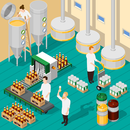 Isometric background with process of beer production in brewery 3d vector illustrationのイラスト素材