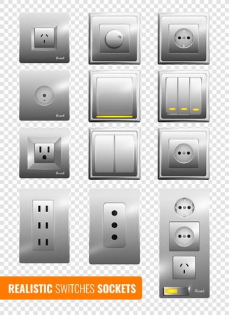 Set of realistic wall electrical switches and socketsのイラスト素材