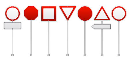 Realistic blank road traffic regulatory and warning signs set including stop and prohibitory red isolated vector illustrationのイラスト素材