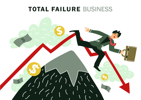 Colored flat failure business composition with total failure business description and businessman falls vector illustrationのイラスト素材