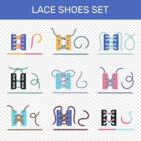 8 ways to lace sport shoes colorful icons collection on transparent background isolated vector illustrationのイラスト素材