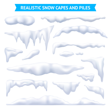 Snow, white capes and piles realistic set, isolated vector illustrationのイラスト素材