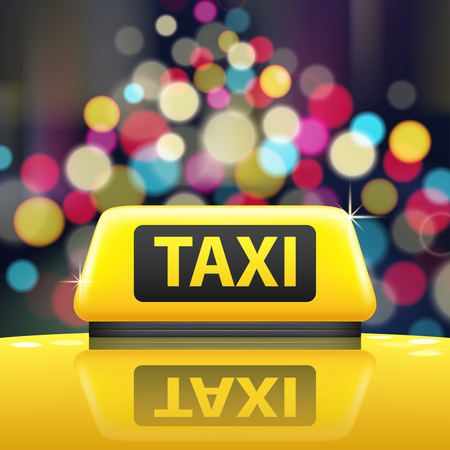 Taxi yellow sign with public transport symbols, realistic vector illustrationのイラスト素材