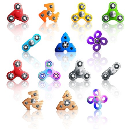 Colored and isolated hand spinner toys icon set with different sizes styles and colors vector illustrationのイラスト素材