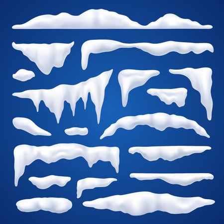 Snow capes and piles winter realistic set on blue background isolated vector illustrationのイラスト素材