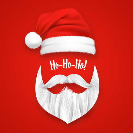 Realistic Santa Claus Christmas mask on red background isolated vector illustrationのイラスト素材