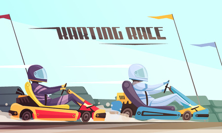 Two drivers taking part in kart racing cartoon vector illustrationのイラスト素材