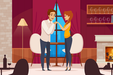Date and handshake indoor composition with man and woman flat vector illustrationのイラスト素材