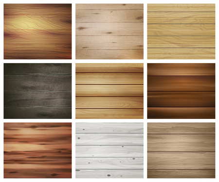 Realistic wooden texture set of nine isolated rectangular images with abstract patterns for wallpapers and tiles vector illustrationのイラスト素材