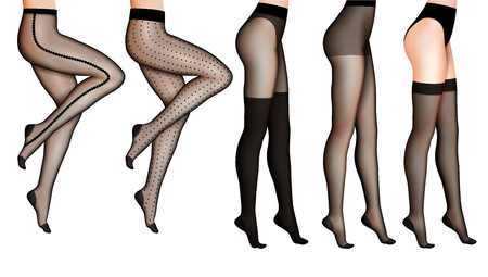 Female slim legs and black stockings isolated vector realistic illustrationのイラスト素材