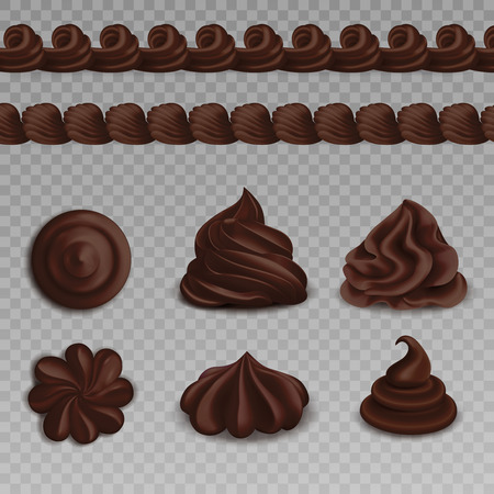 Set of colored whipped cream realistic transparent composition with chocolate for baking illustration.のイラスト素材