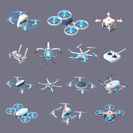 Drones isometric icons setのイラスト素材