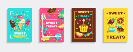 Set of sweet baked desserts advertisement poster illustration.のイラスト素材