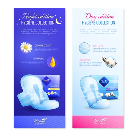 Feminine hygiene vertical realistic banners set with hygiene collection symbols isolated vector illustration.のイラスト素材