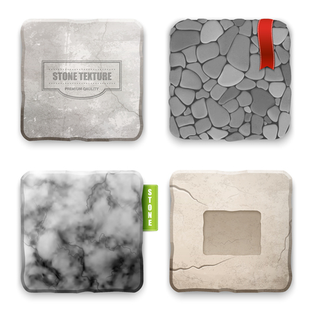 Realistic 4 square stone texture types samples set for interior and exterior walls decoration isolated vector illustrationのイラスト素材