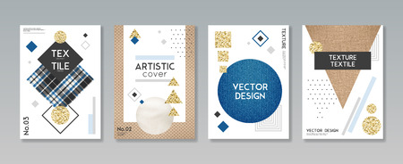 Realistic cloth fabric textile texture samples presentation 4 creative banners with artistic cover design  isolated vector illustration  のイラスト素材