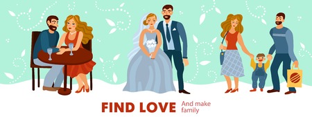 Developing love relations from romantic dating to making of family with child on pastel background vector illustrationのイラスト素材