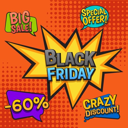 Big sale, composition on red pop art background with colorful comic bubbles of various shape vector illustrationのイラスト素材